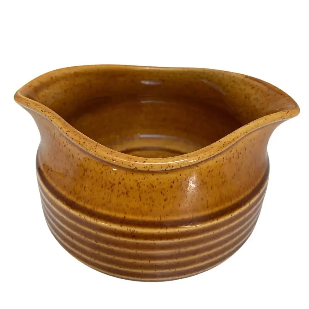 Vintage Sierra Stoneware Gravy Boat Harvest Gold Ribbed Double Spout Sheffield